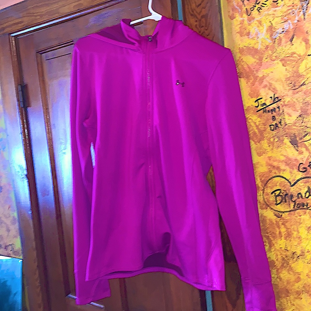 Purple Long sleeve athletic zip up hoodie with thumb holes